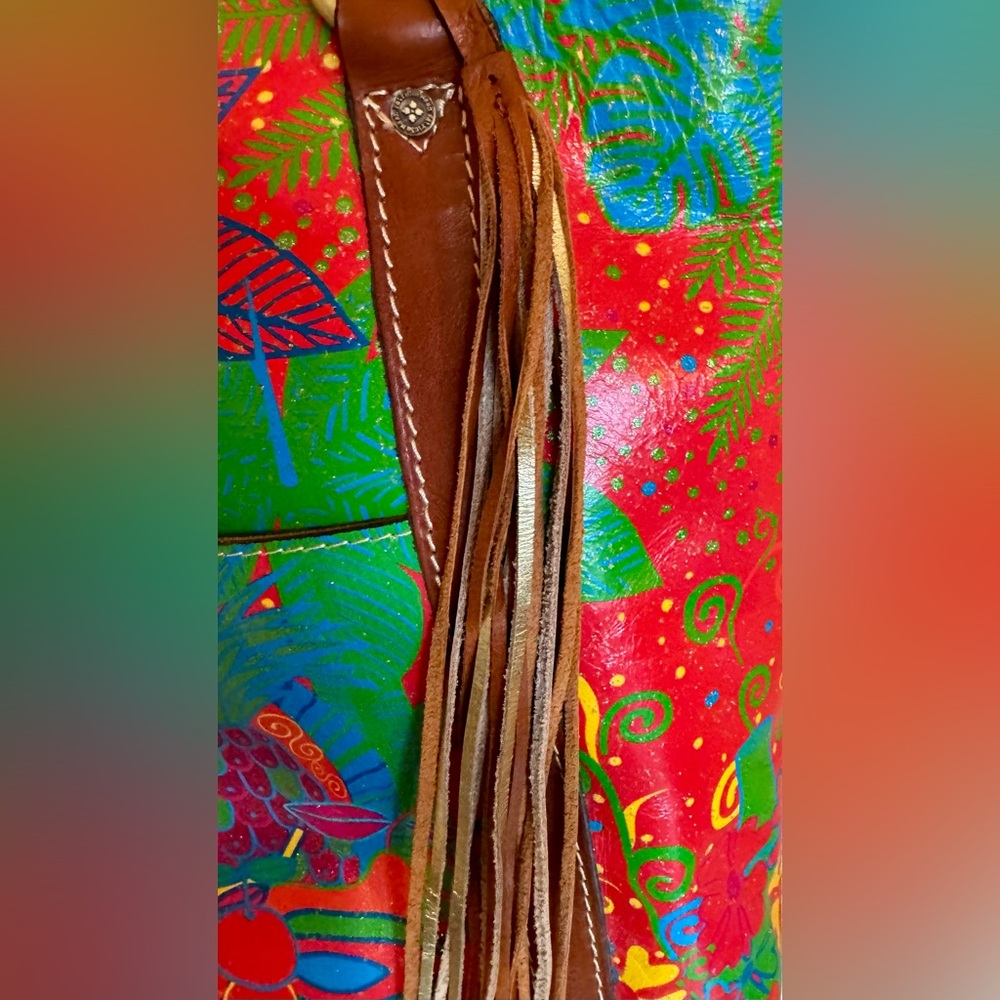 🌺 Patricia Nash Italian Leather Tote 🌴 Tropical Poster Print w/ Glitter Finish 🦜 - Picture 4 of 8